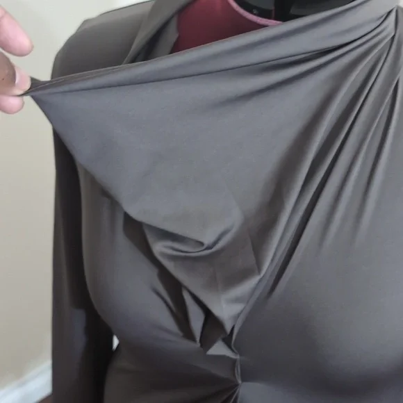 Sandra Angelozzi| Grey Cowl Neck Long Sleeve Stretch Blouse - Picture 5 of 14